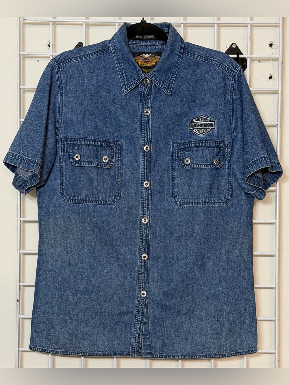 Harley Davidson Motorcycles Denim Short Sleeve Shirt Size Large